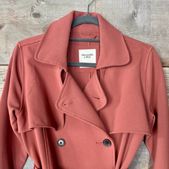 Abercrombie & Fitch Womens Drape Trench Coat Belted Rust Terracotta Size M - Picture 2 of 12